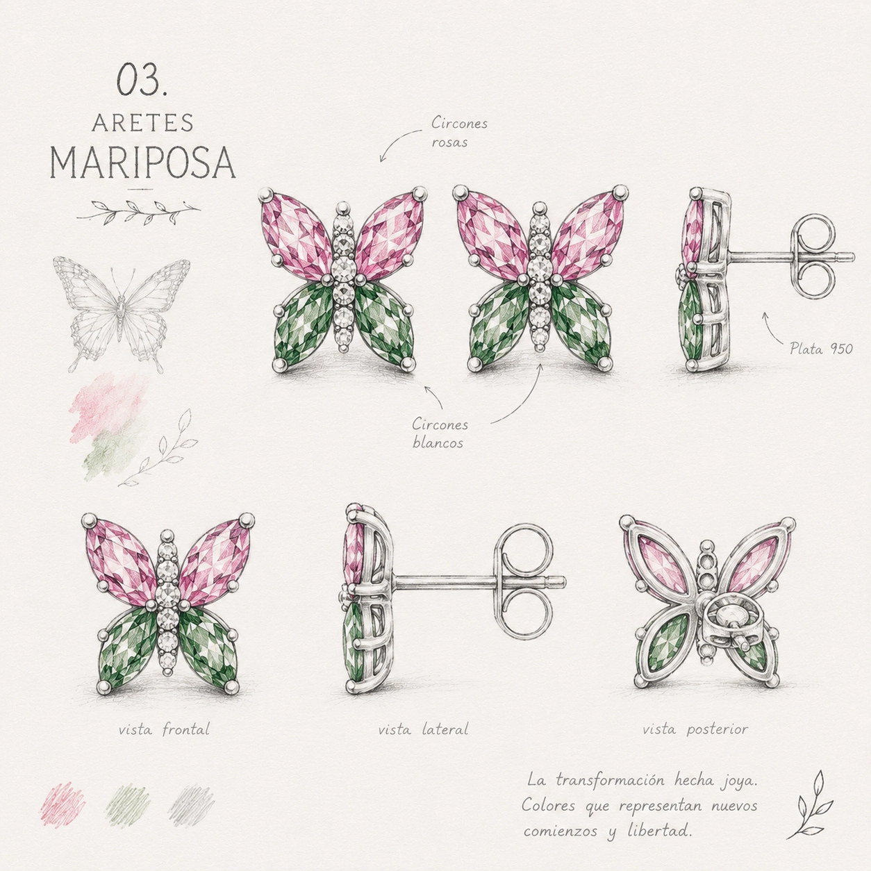 Boceto de los aretes Mariposa