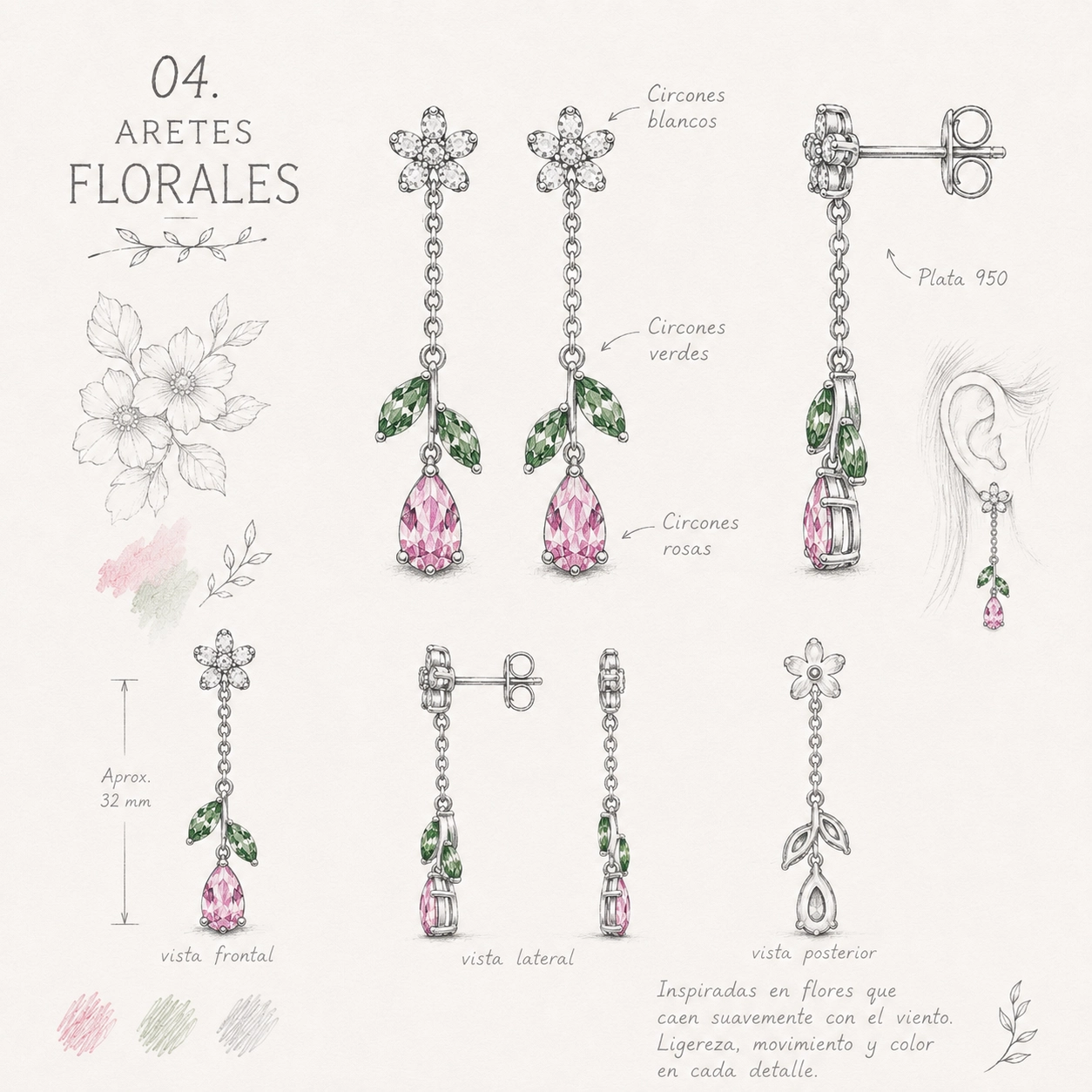 Boceto de los aretes Florales