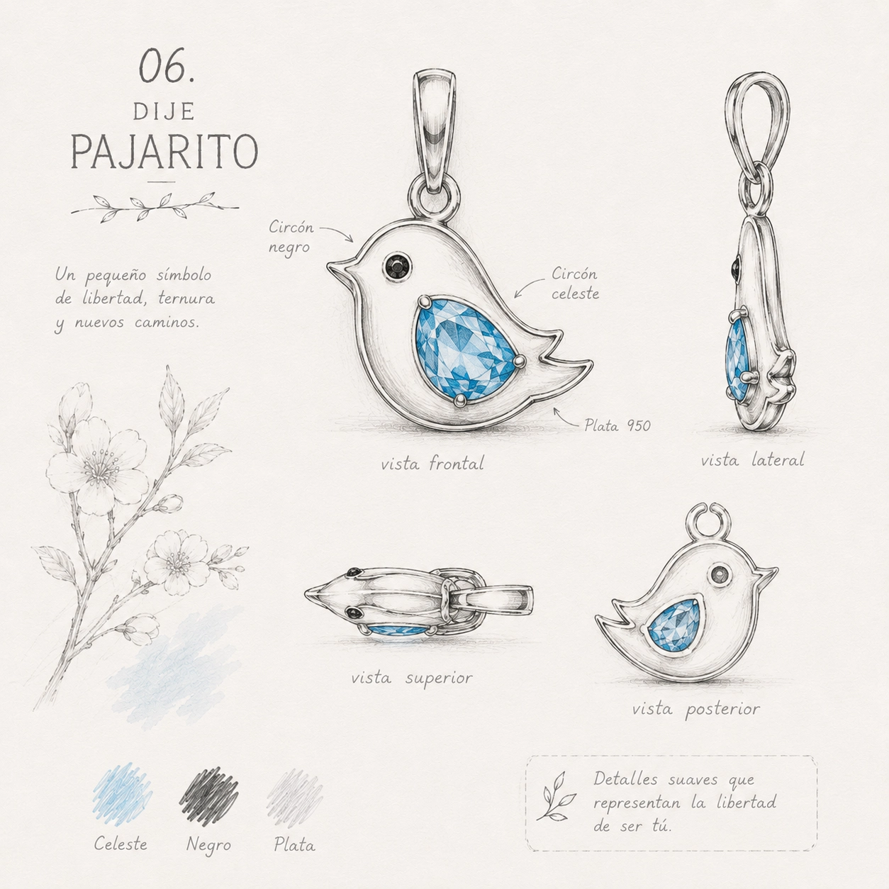 Boceto del dije Pajarito