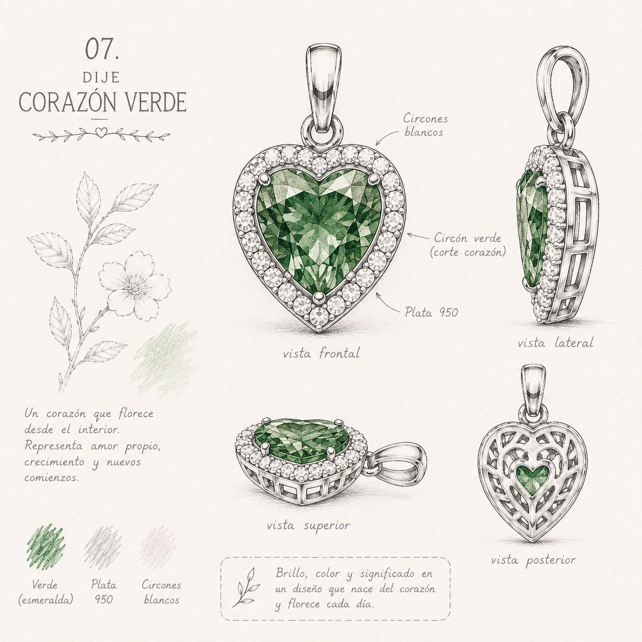 Boceto del dije Corazón Verde